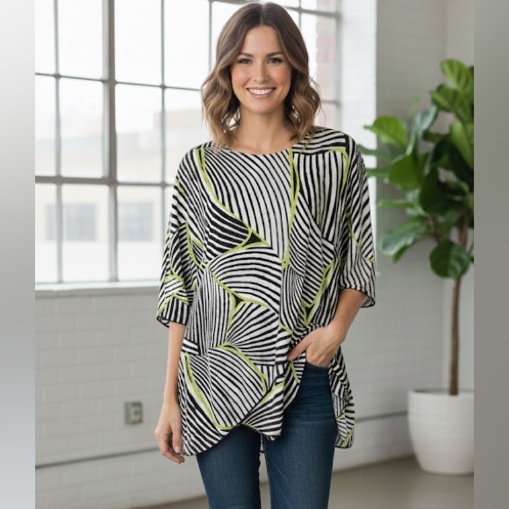 IC by Connie K Asymmetrical Hem Drop shoulder draped blouse size small